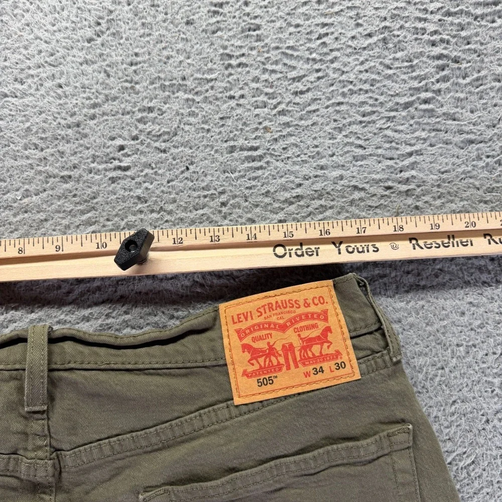 Levi's 505 Jeans Mens 34x30 Green Cotton Denim Straight Workwear Travel Stretch